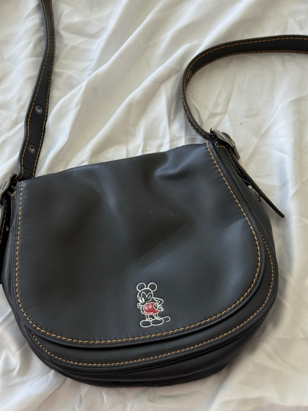 Disney x Coach Mickey Mouse Black Leather Crossbody Bag Red Interior